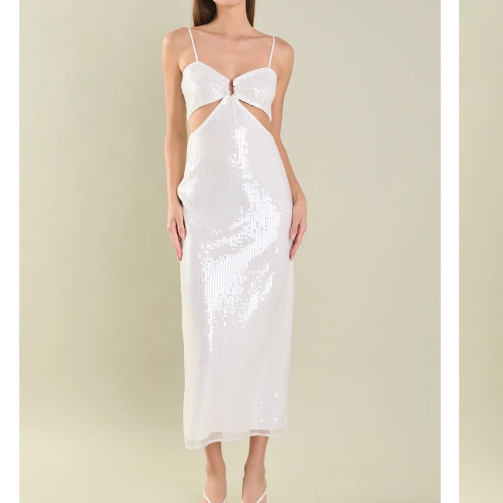 White Sequin Cutout Dress